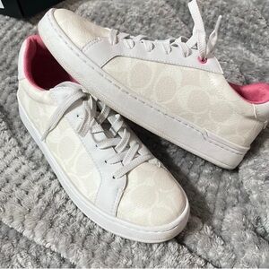 Coach Women's Cream and Pink Sneakers